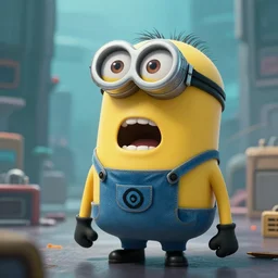 A minion screaming in terror as he realizes he is stuck in a dystopian simulation for all eternity