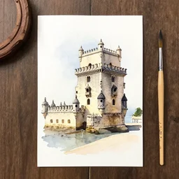 small centered on watercolor paper, paint brush strokes, abstract watercolor painting of torre de belem, cinematic light, national romanticism by hans dahl, by jesper ejsing, by anders zorn, by greg rutkowski, by greg manchess, by tyler edlin