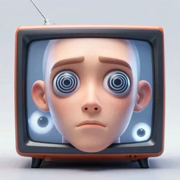 depraved and insane man with spiral eyes and tvs with eyes on the screen all around in the style of herbert ploberger and nainoa rosehill, mixed media, 8 k ultra, surrealist