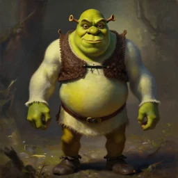 dramatic oil painting of full body shrek as thrall from world of warcraft, artstation, shrek, epic, dramatic, shrek ogre,