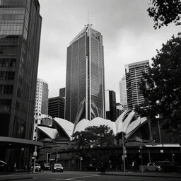 old inner city sydney city, australia. black and white photography. dark energy 8 k