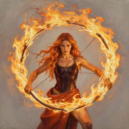 ultra realist breathtaking detailed soft painting of a fire dancer, long fire hair, symmetrical facial features, christian saint, in the middle of an intricate stained glass of flames, with art nouveau frame, by wlop, Tom Bagshaw , trending on artstation