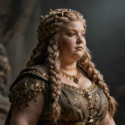 female dwarven noblewoman, chubby short stature, braided intricate hair, by h. r. giger
