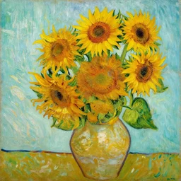 field of sunflowers, painting by vincent van gogh. rule of thirds