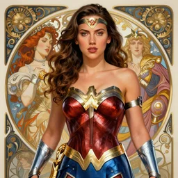 Scarlett Johansson as wonder woman, fantasy, intricate, elegant, highly detailed, digital painting, artstation, concept art, smooth, sharp focus, illustration, art by artgerm and greg rutkowski and alphonse mucha