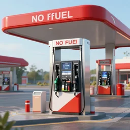realistic photo of no fuel at gas station in future, no fuel text written, very sharp focus, very hyper realistic, highly detailed, fantasy art station