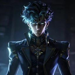 lil uzi vert in jojos bizarre adventure as risotto nero anime still, moody lighting, ray tracing, octane render, ethereal character portrait, 8 k, hyper detailed, risotto nero,