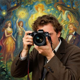 hyper realistic photographer looking through camera, magical, painted by james gurney, norman rockwell, tom bagshaw, mucha, gaston bussiere, craig mullins, j. c. leyendecker 8 k