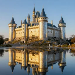 castle, fantasy, painting, chrome, reflect, ultra realistic!!!, clear weather, golden hour, sharp focus