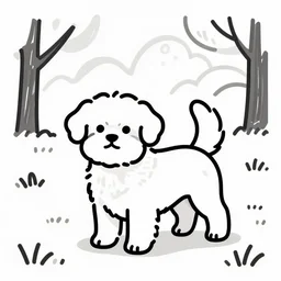 a cute dog in a park, jean dubuffet, line drawing, sharp lines, sharp focus