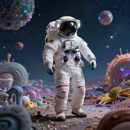 beautiful picture of an astronaut wandering in a strange and colorful world, highly realistic, trending on Artstation