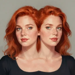 symmetrical portrait of a stocky redheaded woman, award-winning digital 2d painting