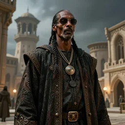 snoop dogg, an epic fantasy, Morrowind, Vivec City, dramatic lighting, cinematic, establishing shot, extremely high detail, photorealistic, cinematic lighting, artstation, by simon stalenhag