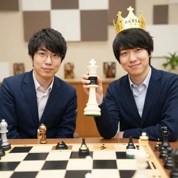 Hikaru!! Nakamura!! chess player twitch streamer crowned, holding a big chess piece