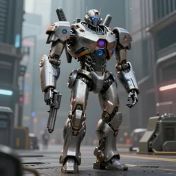 chappie - soundwave - robot hybrid, with robotech and gundum technology and guns, futuristic, walking in cybertron, cinematography by trent opaloch, deep depth field, masterpiece, featured on vimeo, featured on pixiv, cinematic composition, hyper - detailed, sharp focus, hd, hdr, 4 k, 8 k