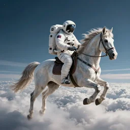 a cinematic photograph of an astronaut riding a Pegasus flying above the clouds, mystical
