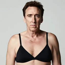 nicholas cage with black bra portrait | | realistic shaded, unpleasant face, bad looking, fine details, realistic shaded lighting poster by greg rutkowski, magali villeneuve, artgerm, jeremy lipkin and michael garmash and rob rey