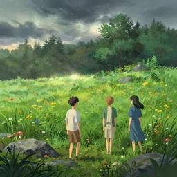 stormy backlight grass field wildflowers trees rock floor mushrooms game background median photoshop filter cutout vector behance hd by jesper ejsing, by rhads, makoto shinkai and lois van baarle, ilya kuvshinov, rossdraws, illustration, art by ilya kuvshinov and gustav klimt