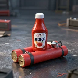 A ketchup bottle has been made into an improvised explosive device, bomb defusal, unreal engine 5, octane render,