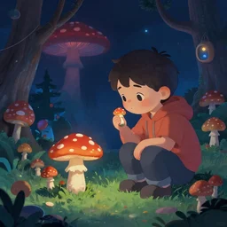 a lonely eboy enjoying mushrooms on a psychodelic night