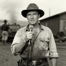 old photo of ryan upchurch as a coal miner holding a microphone