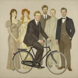 beautiful neutral earth toned palette knife painting artwork of albert hofmann on a bicycle by yoji shinkawa jeremy mann, full body character portrait, charlie bowater and magali villeneuve and alphonse mucha, gaston bussiere, craig mullins, j. c. leyendecker, by artgerm