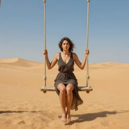an portrait of an woman sitting on a swing in middle of the desert, highly detailed, centered, digital painting, artstation, concept art, donato giancola, Joseph Christian Leyendecker, WLOP, Boris Vallejo, Breathtaking