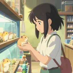 art, anime anime anime, anime girl at the pet store buying a hamster, volumetric lighting, by makoto shinkai
