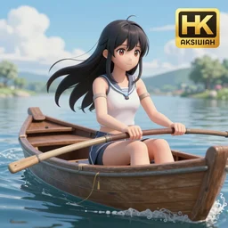 anime girl riding a boat, unreal engine render, 4k, trending in artstation, artstationHD, artstationHQ