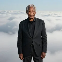 Morgan Freeman standing in front of the clouds, professional photograph, 4K