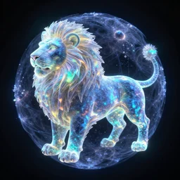 a crystalline 3 d mandelbulb fractal in the shape of a lion, bioluminescent opal, fractal, magnificent lighting, ethereal, ray tracing, octane