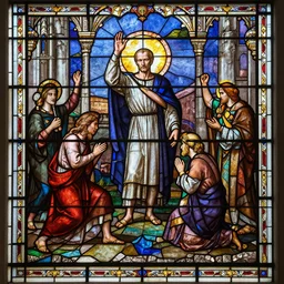 still of glass work of walter white in stained glass, scene set in a church, biblical, praise walter white, mythological, by harvey littleton, by vera liskova, by lino tagliapietra, by dale chihuly, beautiful composition