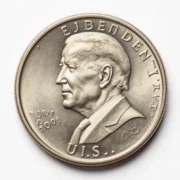 Joe Biden U.S. coin on a white background, macro lens, dslr photo