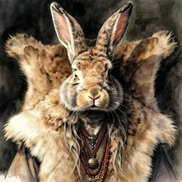 portrait, blind Indian shaman wearing giant rabbit skin, watercolor, dramatic lighting, cinematic, establishing shot, extremely high detail, foto realistic, cinematic lighting, pen and ink, intricate line drawings, by Yoshitaka Amano, Ruan Jia, Kentaro Miura, Artgerm, post processed, concept art, artstation, matte painting, style by eddie mendoza, raphael lacoste, alex ross