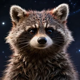 rocket raccoon, space background, close up, quint buchholz, wlop, dan mumford, artgerm, liam brazier, peter mohrbacher, raw, featured on artstation, octane render, cinematic, rugged, intricate, 8 k