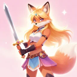 a fox warrior princess holding a sword, candy pastel, backlighting, trending on artstation, digital art, by kawacy, furry art