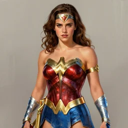 emma watson as wonder woman wearing royal mantle illustration by alex gross by alex ross by Greg Land digital painting comic book superheroes