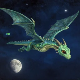 an alien dragon flying through outer space by dan seagrave art
