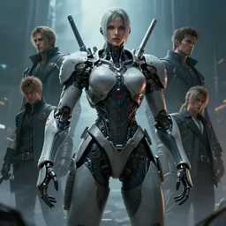 A portrait of a monstrous female cyborg by Greg Rutkowski, Sung Choi, Mitchell Mohrhauser, Maciej Kuciara, Johnson Ting, Maxim Verehin, Peter Konig, final fantasy, 8k photorealistic, cinematic lighting, HD, high details, dramatic, atmospheric , trending on artstation