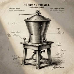 plans for a coffee mill as drawn by thomas edison. patent filing. detailed. hd