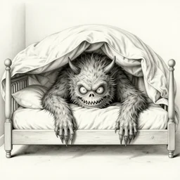 drawing of a monster hiding under the bed by - Zdzisław Beksiński, detailed, elegant, intricate, horror themed