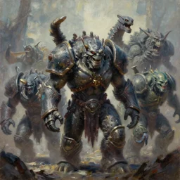 monsters, cinematic shot, oil painting by jama jurabaev, extremely detailed, brush hard, artstation, for aaa game, high quality, brush stroke