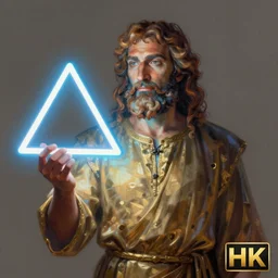 Pythagoras holding a neon triangle in his hand , digital painting , digital art , artstation , devian art , HD , 4k