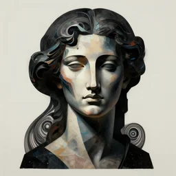 epic concept art. abstract female face silhouette mixing with black and color liquid fluid. abstract sculpture. art deco swirls. masterpiece, michelangelo. render. concept art, matte painting. greg rutkowski, wlop, victo ngai, kandinski