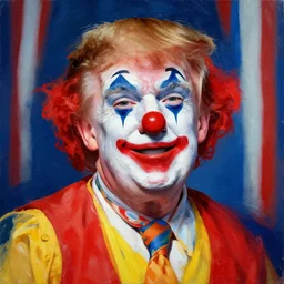 Donald trump painted up as a as a circus clown
