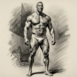 a picture of Ronnie Coleman, full body, hand drawn by Michelangelo , pencil on paper,