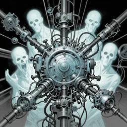 comic book illustration, the ghosts in the machine, cyberpunk concept art by artgerm and Guy Denning and Moebius, highly detailed, intricate, sci-fi, sharp focus, Trending on Artstation HQ, deviantart