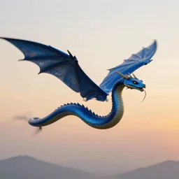 blue serpent dragon flying through the sky, sunrise, 8k, award winning,