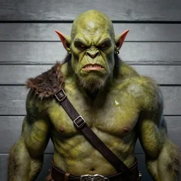 mugshot of an angry ugly orc