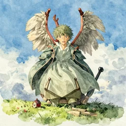 a realistic and atmospheric watercolor from howl's moving castle ( 2 0 0 4 ) of a witch meditating in machu pichu. very dull muted colors, hd, 4 k, hq